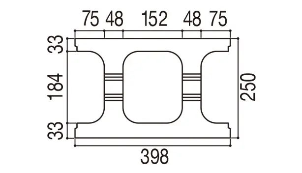 RECOM フラット-寸法図-250基本形横筋上部形状