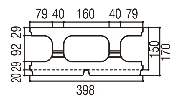 RECOM スクエア-寸法図-150基本形横筋上部形状