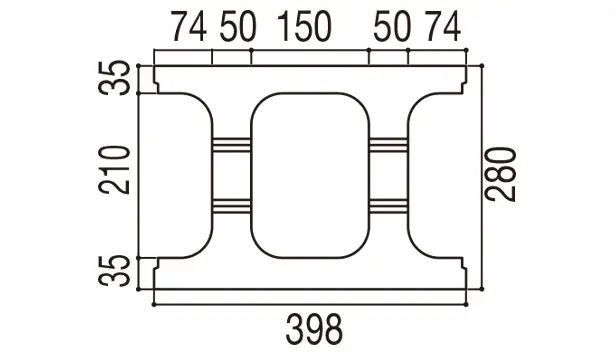 RECOM フラット-寸法図-280基本形横筋上部形状