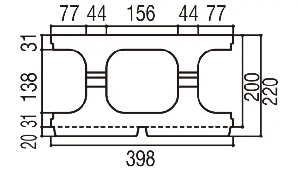 RECOM スクエア-寸法図-200基本形横筋上部形状